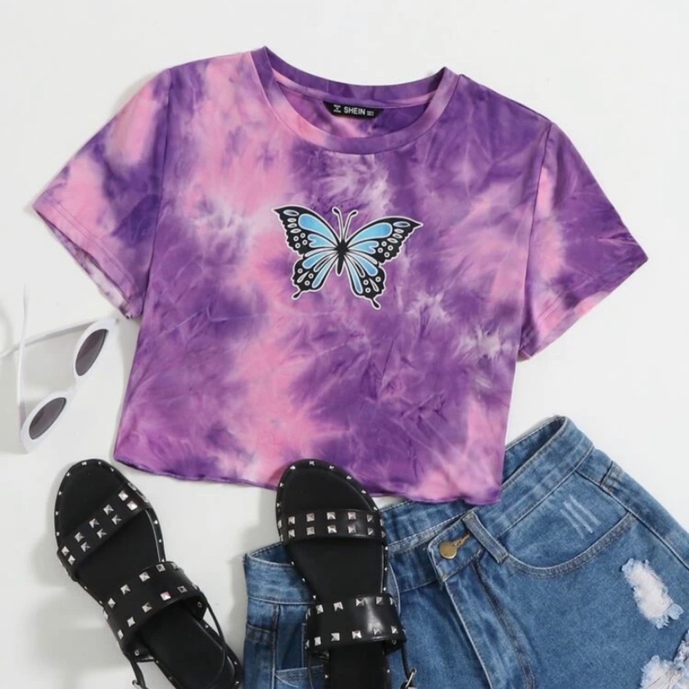 Tie Die Butterfly Crop Top